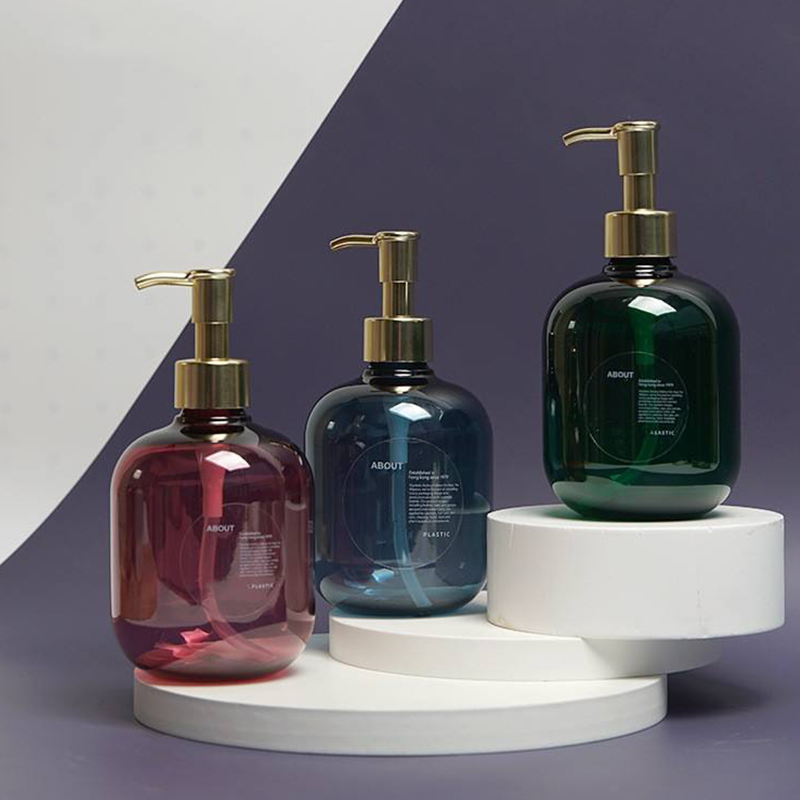 Bouteille ronde vide en plastique PET, 300/500ml, ambre, pour revitalisant, Lotion pour le corps, or, pompe pour shampoing Bouteille ronde vide en plastique PET, 300/500ml, ambre, pour revitalisant, Lotion pour le corps, or, pompe pour shampoing