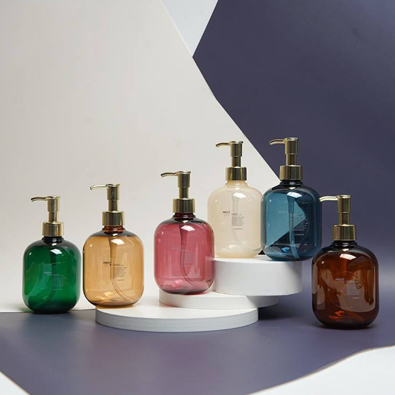 Bouteille ronde vide en plastique PET, 300/500ml, ambre, pour revitalisant, Lotion pour le corps, or, pompe pour shampoing Bouteille ronde vide en plastique PET, 300/500ml, ambre, pour revitalisant, Lotion pour le corps, or, pompe pour shampoing