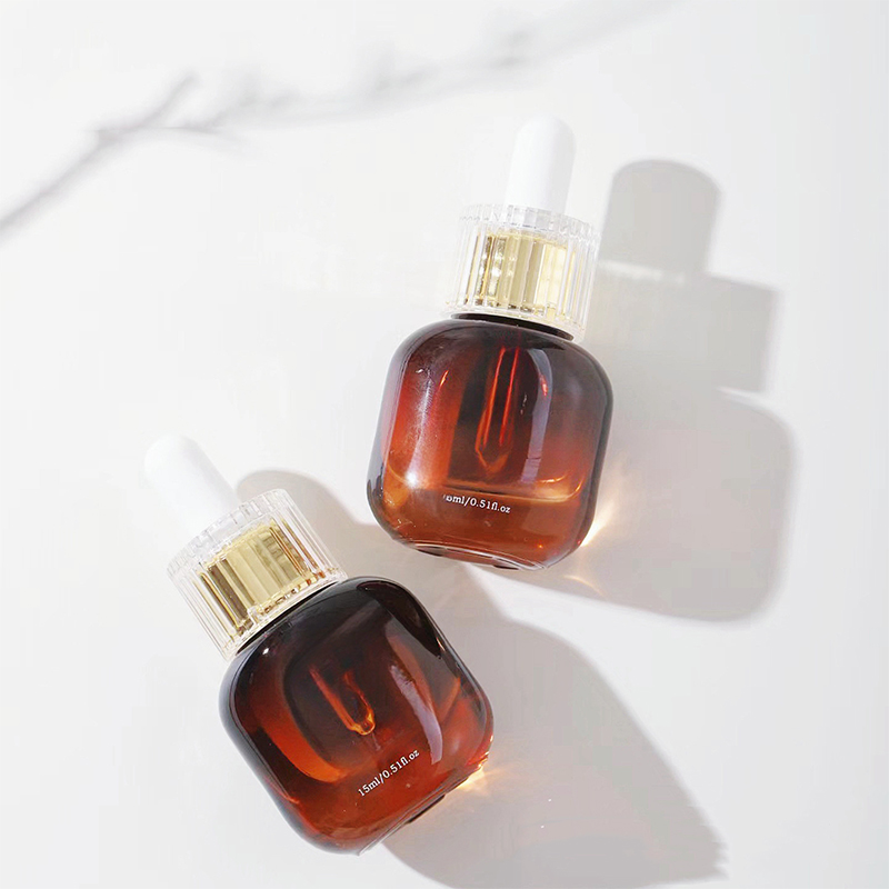 Flacons compte-gouttes en verre pour soins personnels de la peau ambre noir