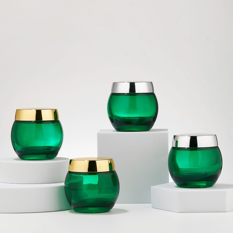 Pot cosmétique en verre transparent vert pot de lotion pour le corps vide