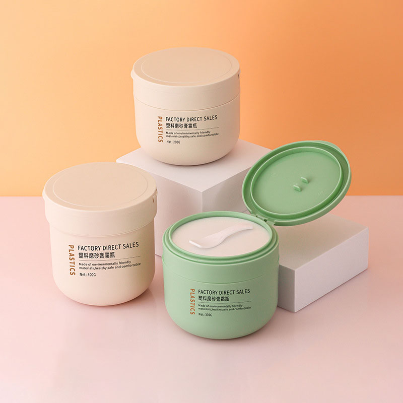 Pot de crème solaire rond givré en plastique givré, pour masque de soin de la peau, blanchissant, élimine les taches de rousseur, récipient de protection solaire avec cuillère, 200g 300g 400g Pot de crème solaire rond givré en plastique givré, pour masque de soin de la peau, blanchissant, élimine les taches de rousseur, récipient de protection solaire avec cuillère, 200g 300g 400g