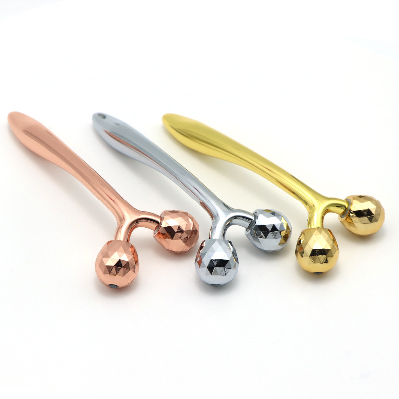 Barre de beauté de Massage 3D en forme de Y, Lifting du visage portatif, Anti-âge, soins de la peau, rouleau en métal doré 24 carats