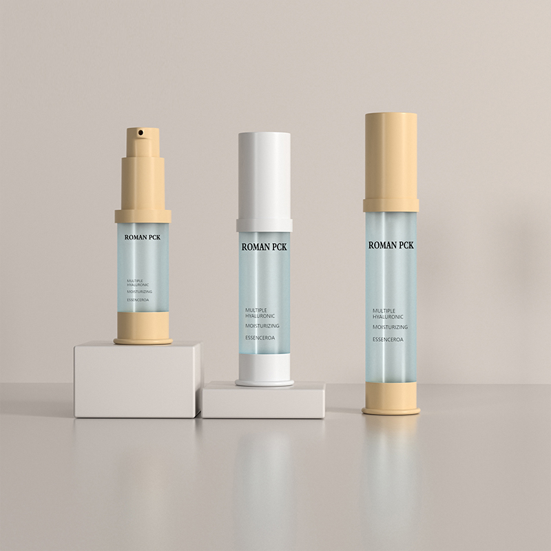 Bouteille à pompe sans air givrée, bleu, cylindre de forme mince, grand Gel crème cosmétique pour sérum pour le visage, Lotion, Blush, Gel, 15ml, 30ml, 1oz