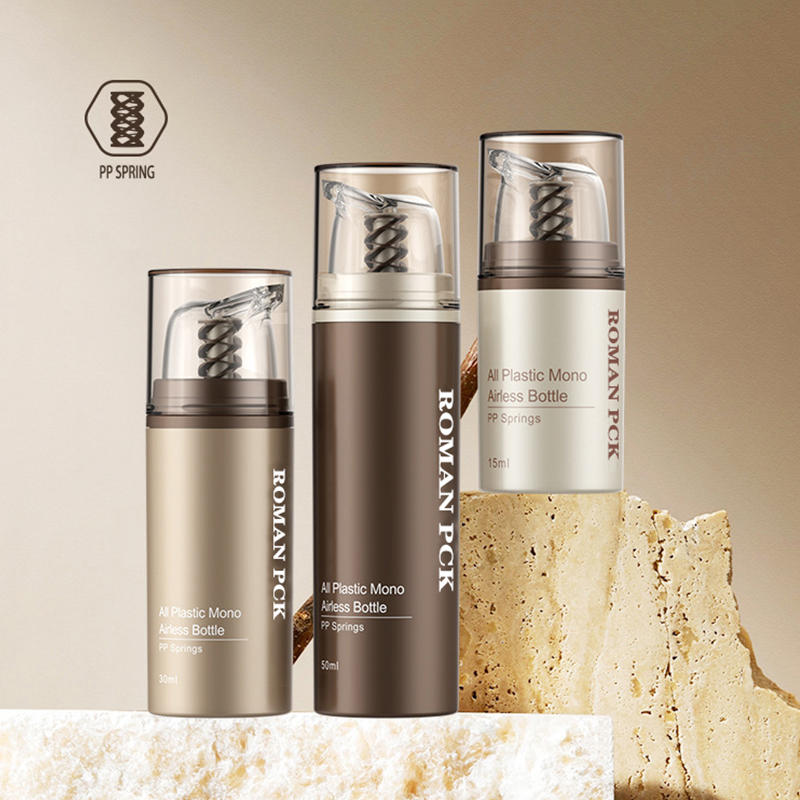 Bouteille à pompe transparente en plastique marron pour crème cosmétique sans air, distributeur de soins de la peau, récipient de maquillage pour crème Gel Lotion