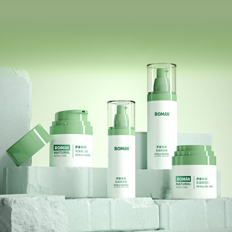 Emballage cosmétique en plastique Bouteille de crème pour le visage 30 ml 50 ml 80 ml Ensemble de bouteilles à pompe sans air vertes avec galvanoplastie pour bouteille de sérum anti-âge