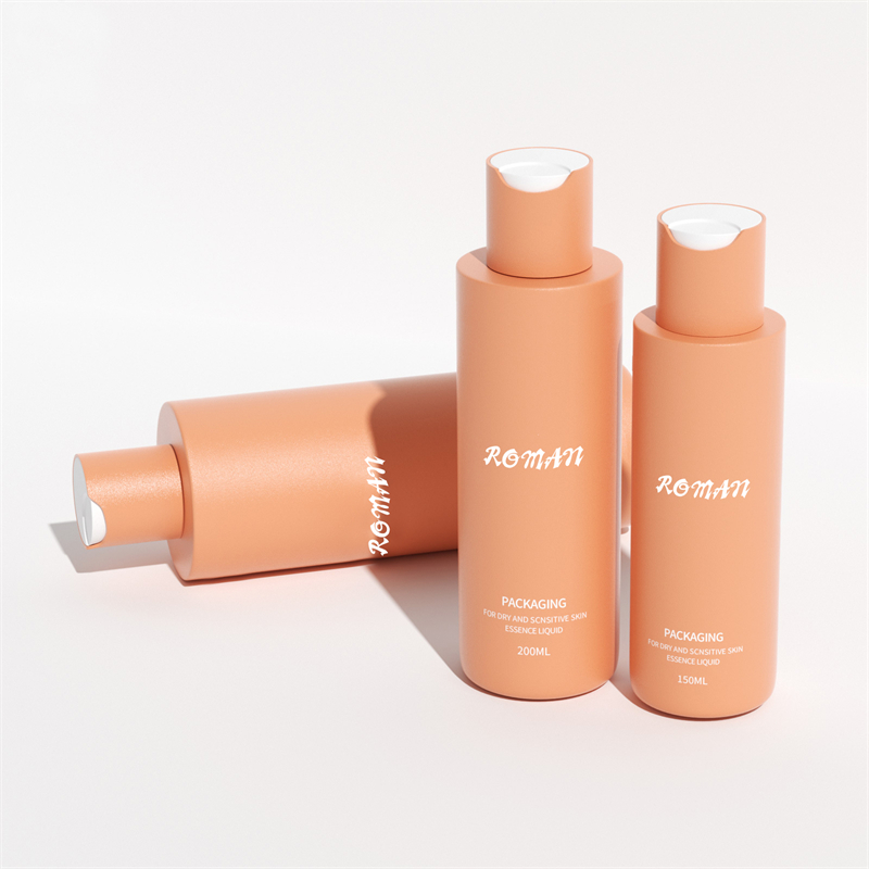 Bouteille ronde en plastique PET de 100ml 150ml 200ml, avec bouchon orange transparent, disque rechargeable vide pour soins de la peau, sérum, masque facial, shampoing Bouteille ronde en plastique PET de 100ml 150ml 200ml, avec bouchon orange transparent, disque rechargeable vide pour soins de la peau, sérum, masque facial, shampoing