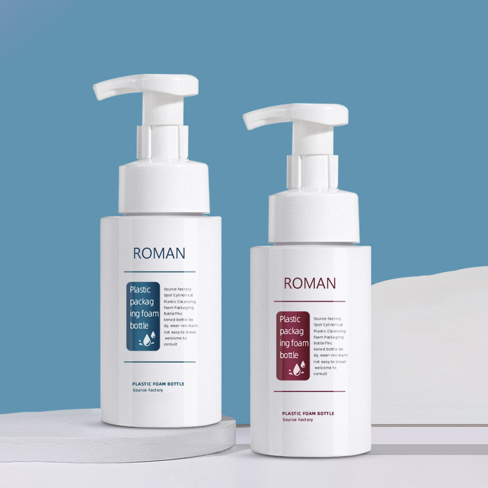 Bouteille à pompe ronde en plastique pour désinfectant pour les mains, mousse nettoyante, tailles 200ml, 300ml, 500ml, pour emballage de shampoing nettoyant pour le visage