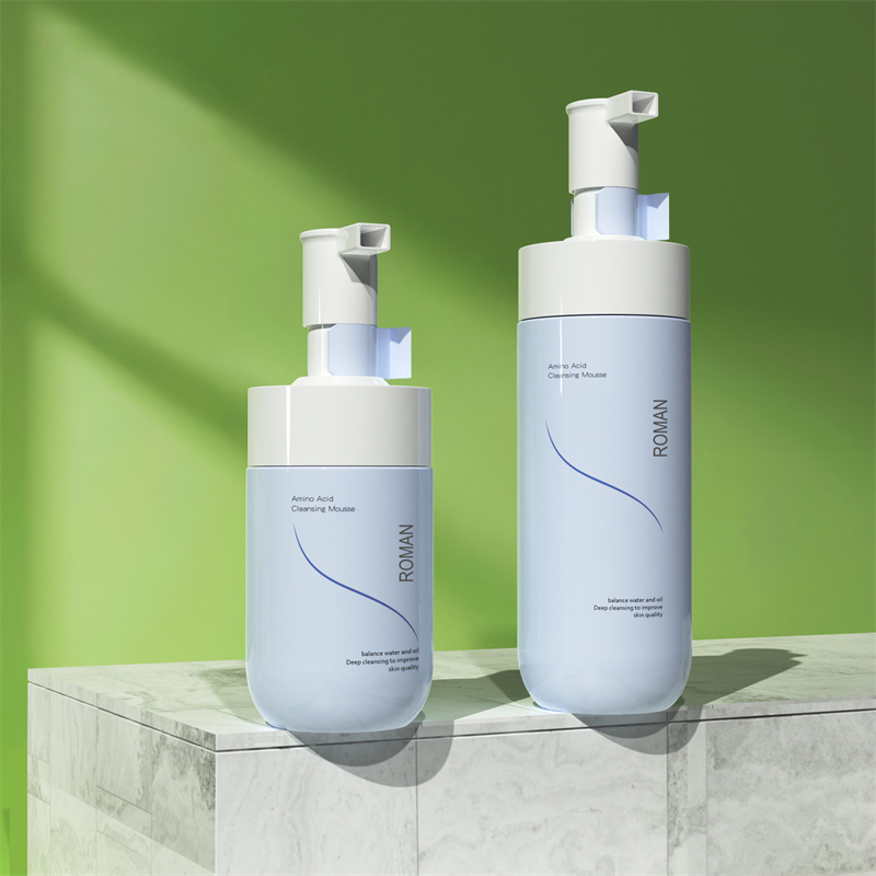 Mousse de blanchiment du visage de marque privée, Mousse nettoyante douce, nettoyant à bulles, bouteille à pompe en Mousse PET bleue, 150ml, 200ml, 300ml