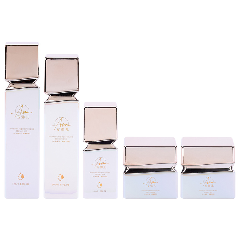 Pot à crème carré en verre à effet irisé pour crème visage et crème yeux Pot à crème carré en verre à effet irisé pour crème visage et crème yeux