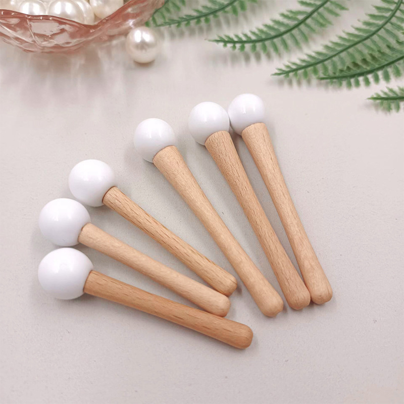 Bâton de Massage pour crème pour les yeux, perles en céramique, manche en bois, spatule cosmétique