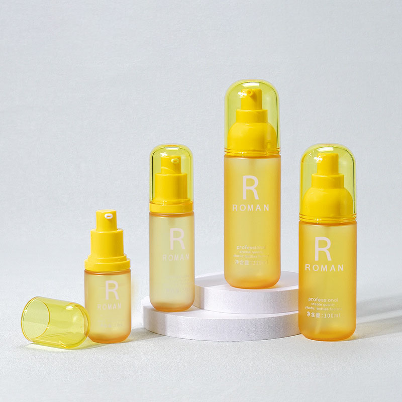 Bouteille de démaquillant jaune en Pet, 30ml, 50ml, 100ml, 120ml, pour le visage, à pression ronde, pour crème corporelle, 3.5oz, pour Lotion Bouteille de démaquillant jaune en Pet, 30ml, 50ml, 100ml, 120ml, pour le visage, à pression ronde, pour crème corporelle, 3.5oz, pour Lotion