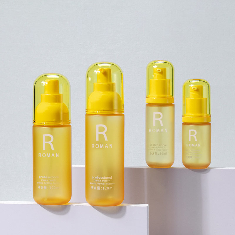Bouteille de démaquillant jaune en Pet, 30ml, 50ml, 100ml, 120ml, pour le visage, à pression ronde, pour crème corporelle, 3.5oz, pour Lotion