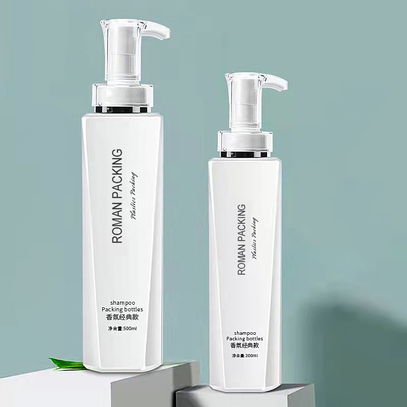 Luxe blanc 300ml 500ml longue et mince Lotion pompe shampooing bouteille Gel douche corps lavage emballage avec pompe en or