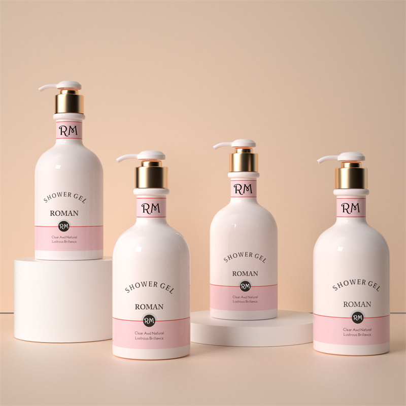 Bouteilles de Lotion organiques naturelles roses en PET de 400ml, vente en gros, pour soins du corps, réparation de la peau sèche, pompe à pression pour soins capillaires, shampoing