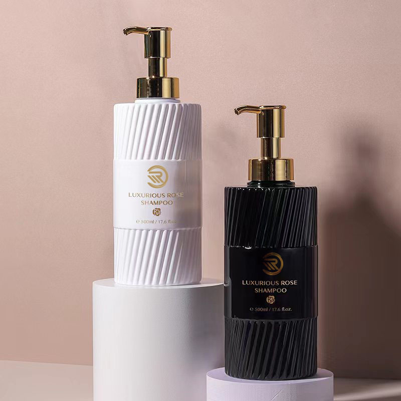 Bouteille de gel douche de shampoing à épaule plate écologique de 500 ml, bande noire blanche, emballage d'émulsion de pompe en plastique pour utilisation de lotion