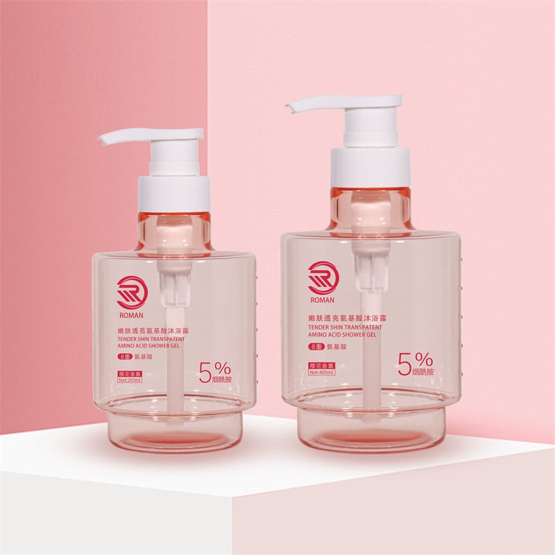 Nouvelle arrivée Premium Rose 250 ml 300 ml 400 ml Mat Transparent Vide Rond Luxe Soins de la peau Huile pour le corps Sérum pour le visage Pompe et bouteille de lotion avec emballage