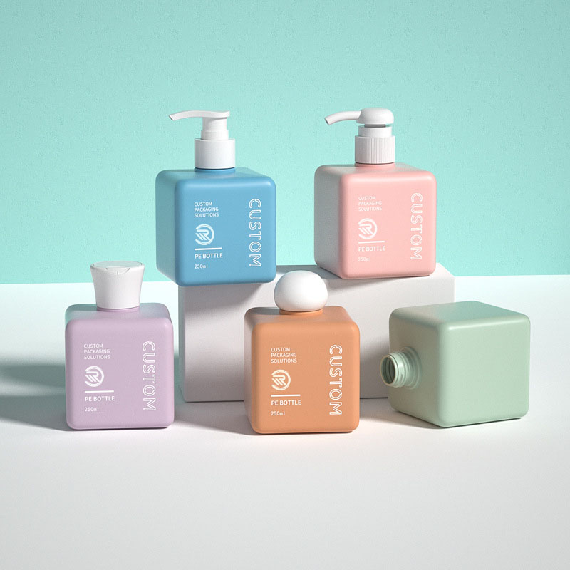 Bouteilles d'huile de beurre corporel de shampoing carré en plastique PET recyclé populaire, tailles 150ml 200ml 250ml avec sérigraphie
