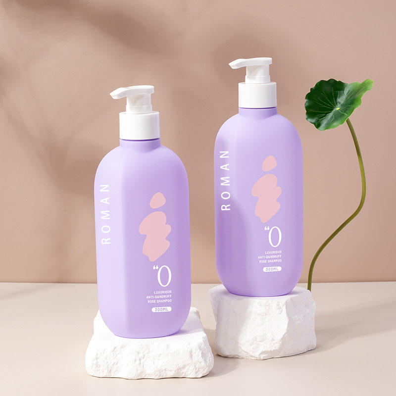 Bouteilles en plastique violettes pour Lotion corporelle plate en HDPE de 300ml, avec bouchon à pompe, bouteilles de Gel douche, récipient d'emballage de cosmétiques